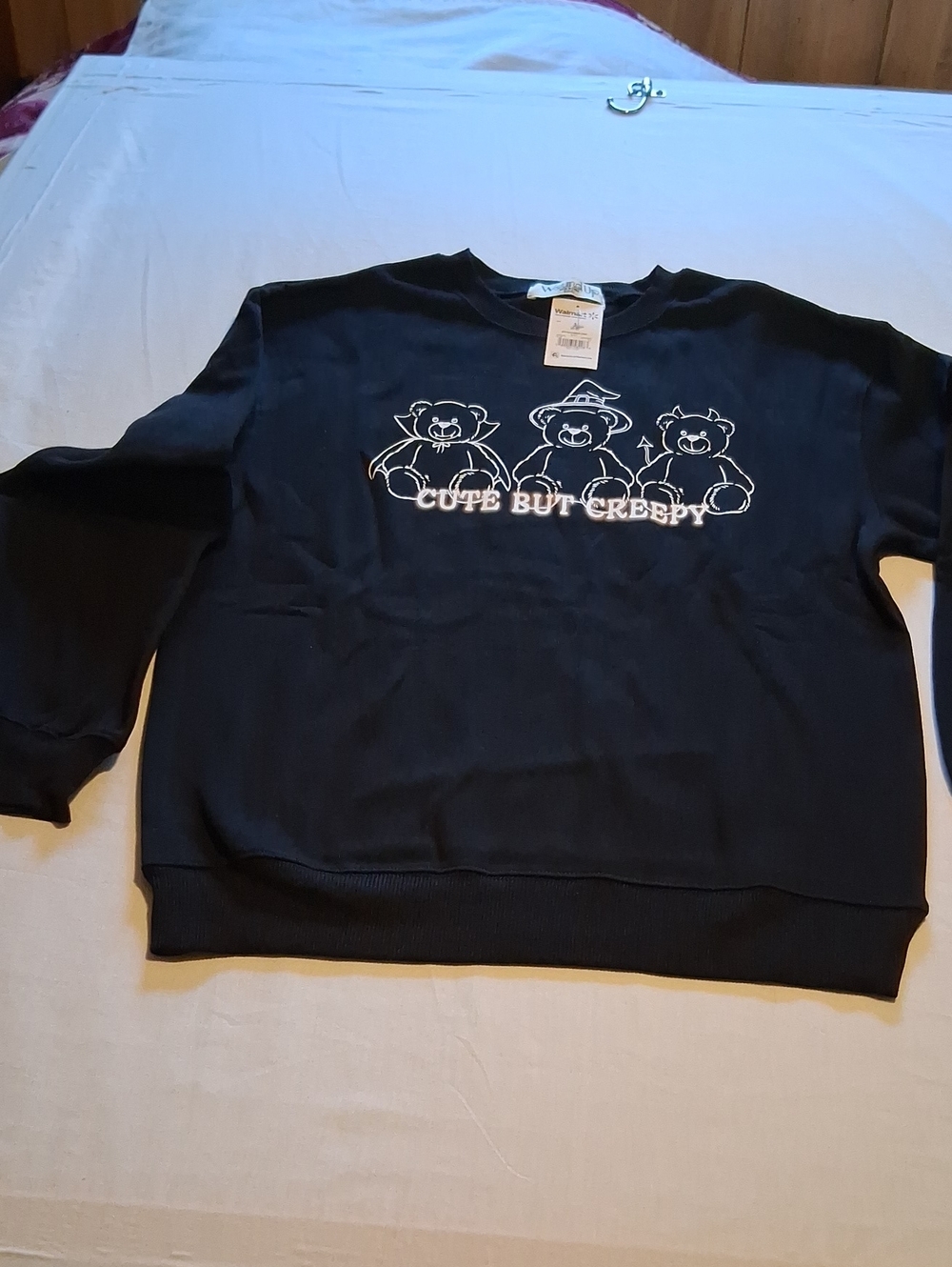 Wound Up Black 'Cute But Creepy' Bear Graphic Sweatshirt Halloween Crew S (4-6)